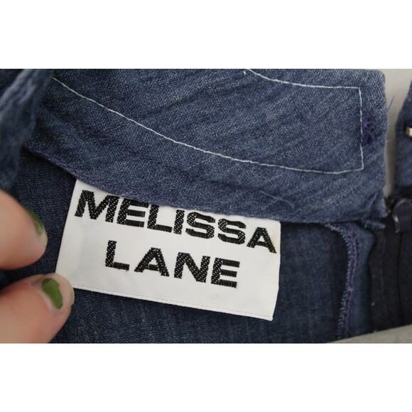 Vintage Denim Midi Dress with V Neck and Floral Waist - Picture 3 of 8